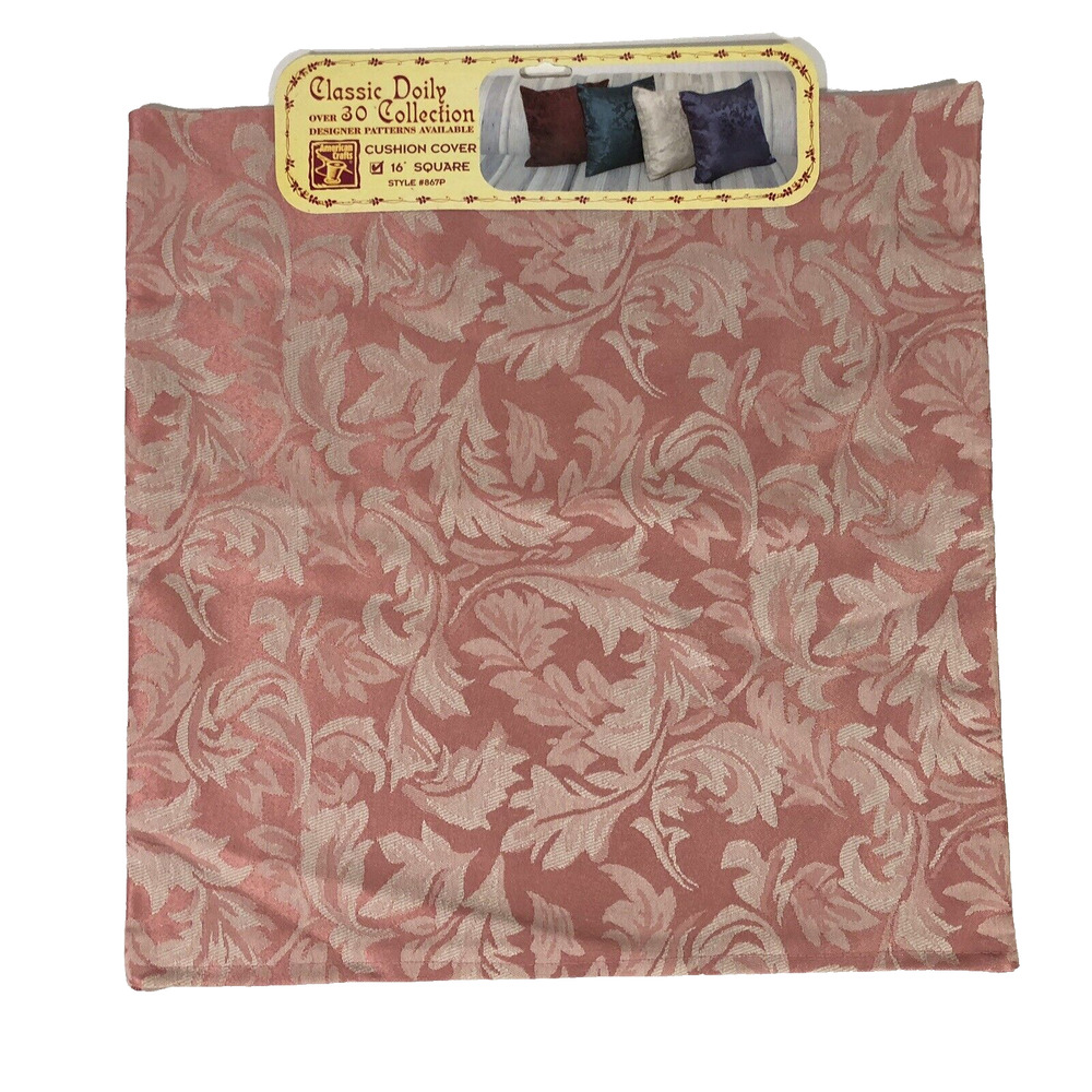 Pink Pillow Cushion Covers Zip Floral 16” Square Pink Cream Brocade Set of Four - Picture 12 of 13